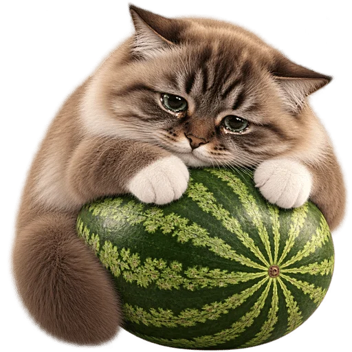 Стикер 🥺 из набора Кот на арбузе