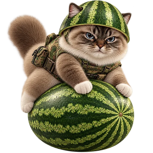 Стикер 🪖 из набора Кот на арбузе