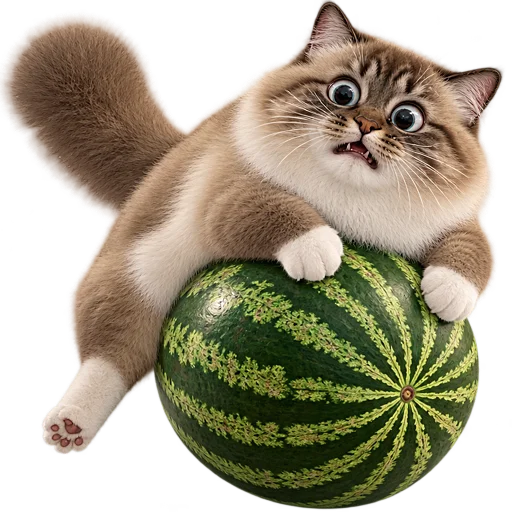 Стикер 😬 из набора Кот на арбузе