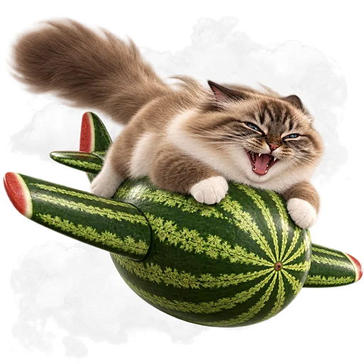 Стикер ✈️ из набора Кот на арбузе
