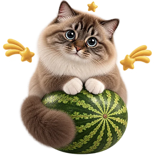 Стикер 😇 из набора Кот на арбузе